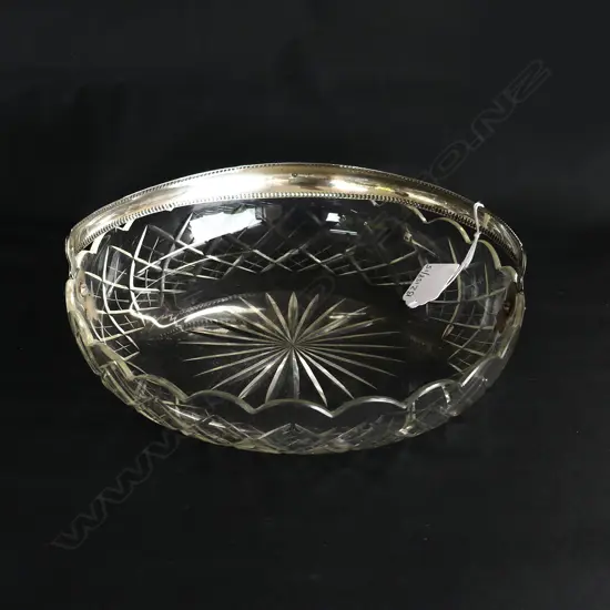 CUT CRYSTAL AND 800 STG SILVER HANDLED BASKET EUROPEAN HALLMARK D.230MM