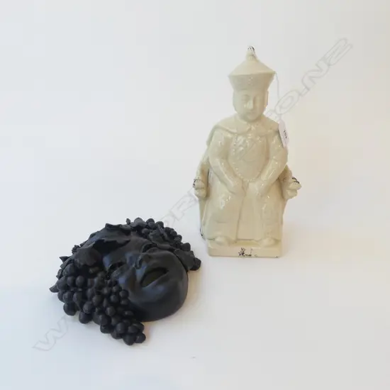  GLAZED SEATED FIGURE H.280mm + BLACK PAINTED WALL MASK H.190mm