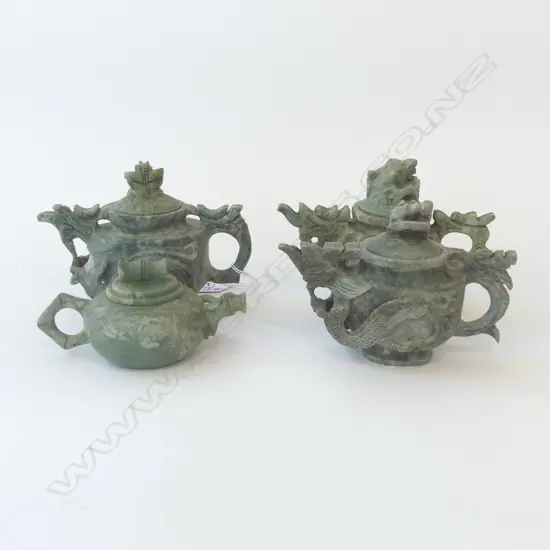 4 CHINESE SOAPSTONE TEAPOTS