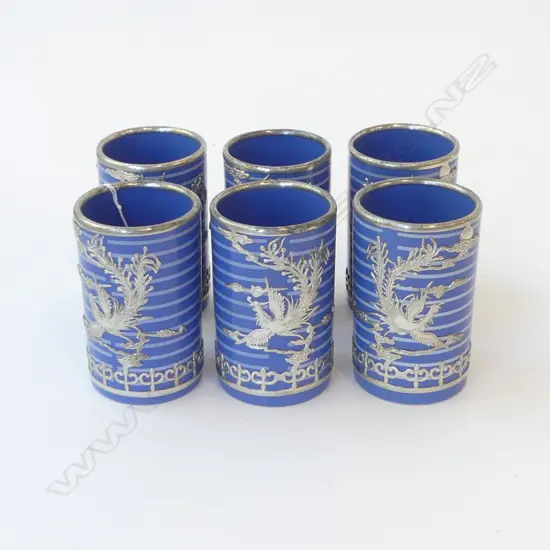 6 MUGS w. SILVER METAL OVERLAY