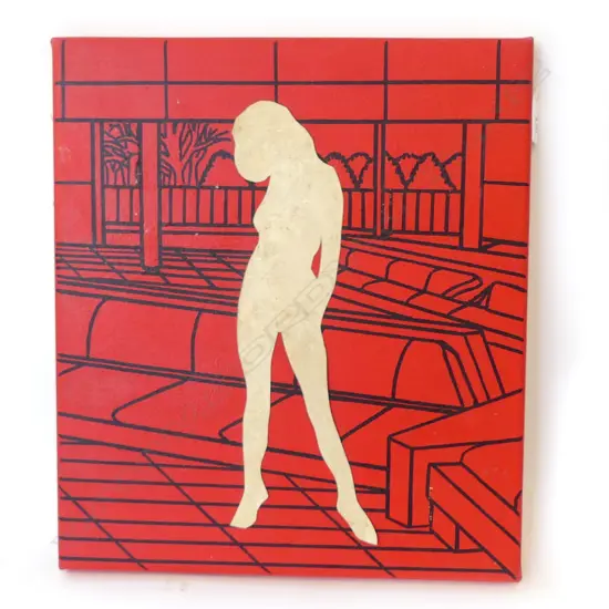 GEORGE SAVILLE, UNTITLED RED ARTWORK, ACRYLIC & COLLAGE ON CANVAS '02 400x350mm