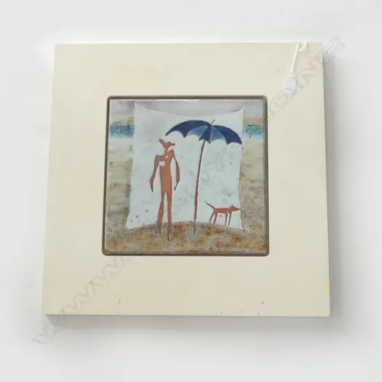 GENNIE DE LANGE FRAMED POTTERY ARTWORK AT THE BEACH H530 W530MM