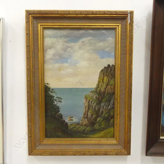 EARLY 20thC ARTIST UNKNOWN, COASTAL LANDSCAPE, OIL ON BOARD 455x290mm