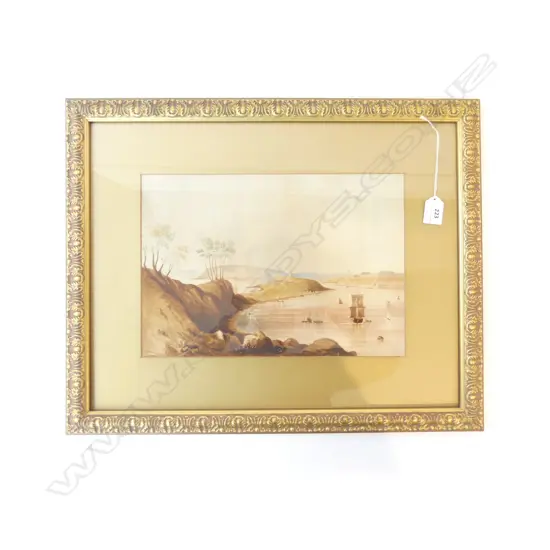 EARLY COLONIAL HARBOUR SCENE, SIGNED EMC W/C 235x340mm 