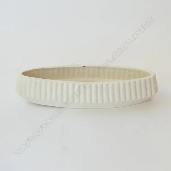 WHITE GLAZED OVAL TROUGH VASE W.310mm interior chip