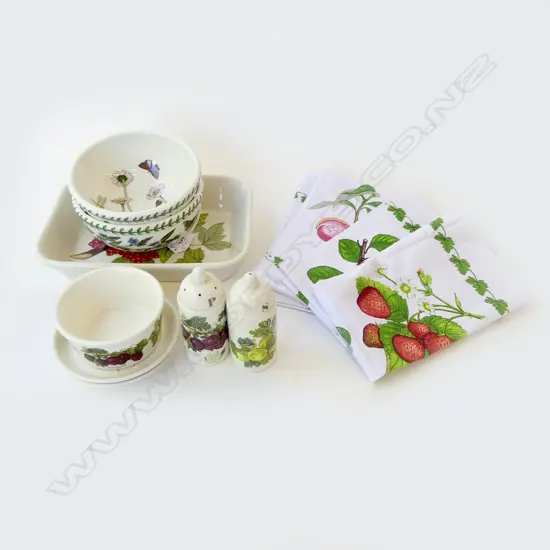 9 ASST. PCES PORTMERION; 2 CEREAL BOWLS, DISH 165x225mm, S/P, TEA TOWELS ETC