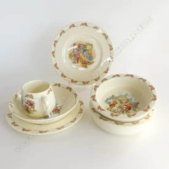 6 PCS BUNNIKINS RD CHINA 5 CHILDS PLATES & MUG 