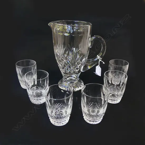 STUART CRYSTAL JUG H.230mm + 6 WATER GLASSES