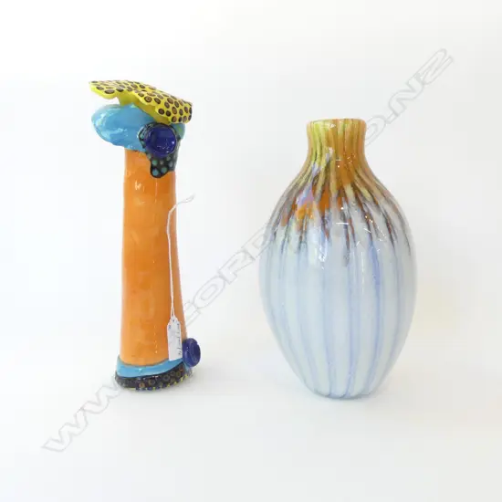 MAGGIE TREWEEK STUDIO POTTERY VASE H.260mm + ART GLASS VASE H.230mm