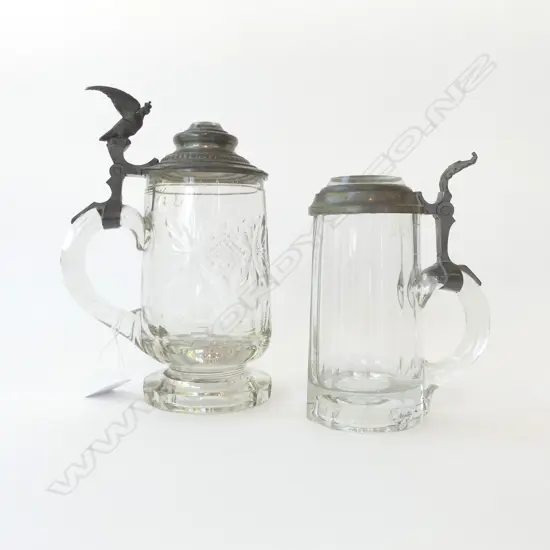 2 ANTIQUE CRYSTAL BEER STEINS H.210mm