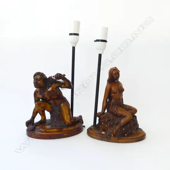 2 MAORI RESIN LAMP BASES; TE PANIA & HOKIA H.360mm faults