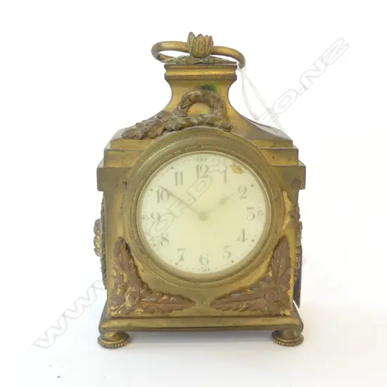 FRENCH GILT BRONZE TABLE CLOCK H.125mm key inside, not running