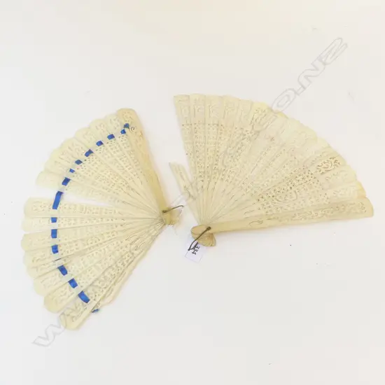 2 VINTAGE JAPANESE FANS [IVORY?] FAULTS