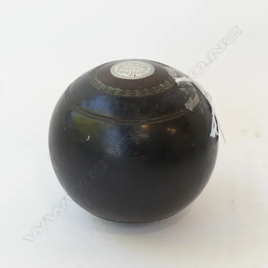 ANTIQUE LIGNUM VITAE & STG SILVER INSERTS BOWLING BALL THOMAS TAYLOR GLASGOW 1917