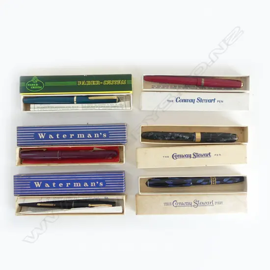 6 BOXED VINTAGE FOUNTAIN PENS: 3X CONWAY STEWART 2 X WATERMAN'S + 1x FABER-CASTELL