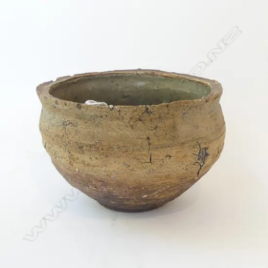 EARLY C.1950/60S LEN CASTLE BOWL heavily grogged, unglazed exterior, some rim chips 190mm dia