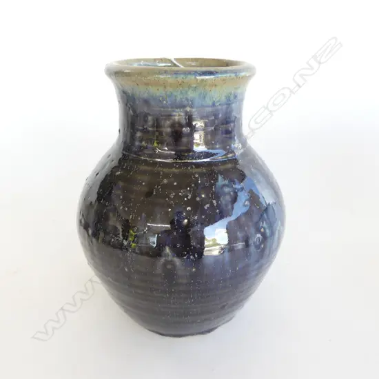 STUDIO POTTERY VASE, BLUE GLAZE H.190mm