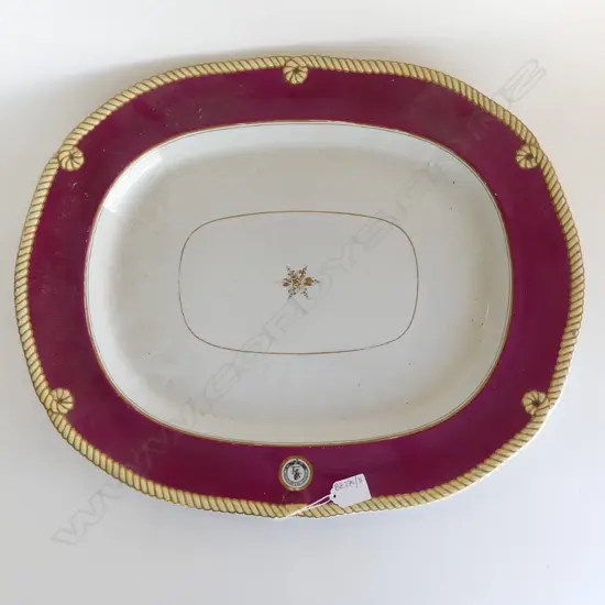 LG 19thC ASHET PLATTER, CRIMSON & ROPE BORDER 450x550mm