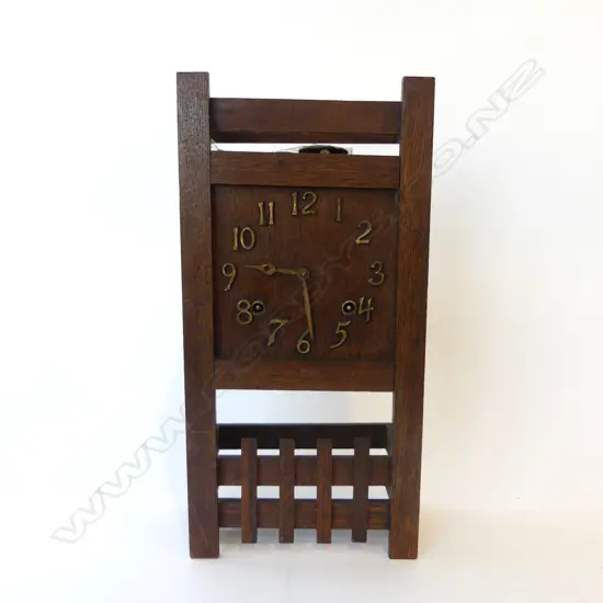 1930S OAK ARTS &CRAFTS MANTEL CLOCK. 200X430mm