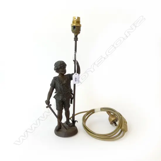 SPELTER LAMP BASE - YOUTH w. SWORD H.380mm