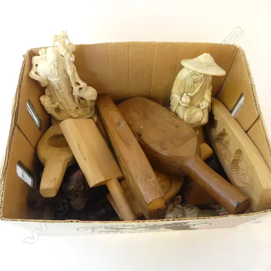 ASST. ORIENTAL FIGURES; 5 RESIN, 2 CERAMIC + WOODEN BISCUIT MOULDS