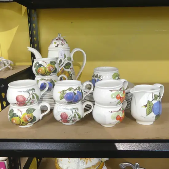 27pce PORTMEIRION POMONA COFFEE SET; 8 TRIOS, MILK, SUGAR & POT H.250mm