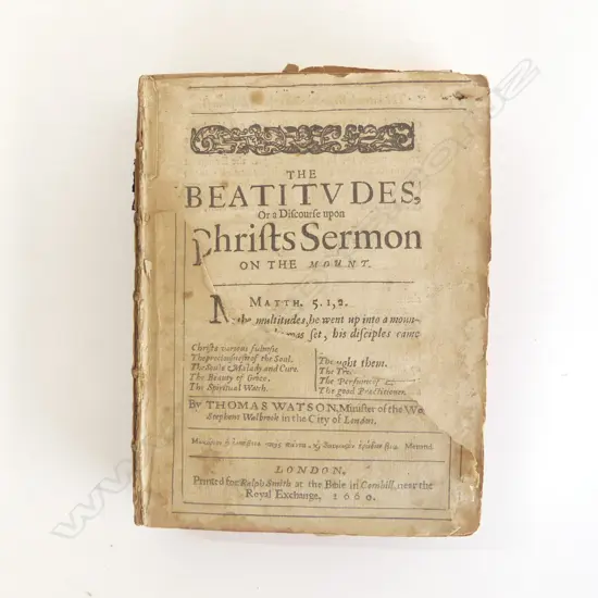 1660 BOOK 'THE BEATITUDES' LEATHER COVERS MISSING 185 X 150mm