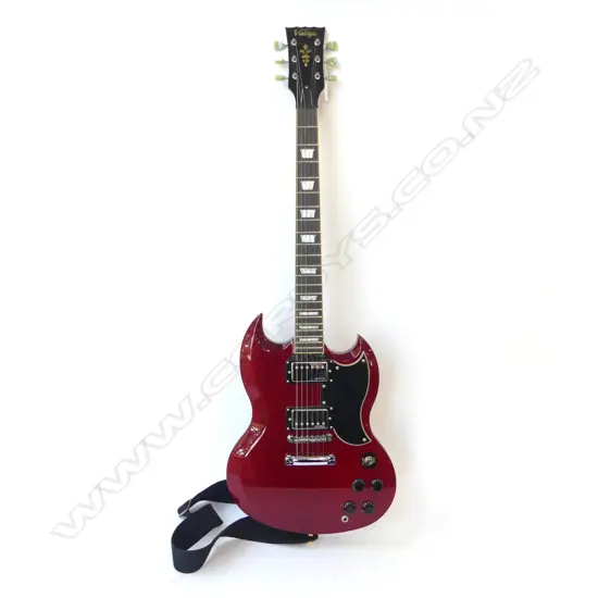 VINTAGE BRAND SG ELECTRIC GUITAR WITH WILKINSON PICKUPS AND SOFT CASE