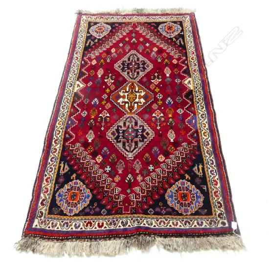 HAND KNOTTED PERSIAN SHIRAZ AREA RUG, ALL WOOL 1940 x 1020mm