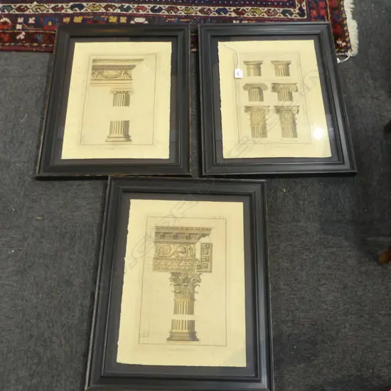 3 VINTAGE ARCHITECTURAL LITHOGRAPHS/BLOCK PRINTS 340-440MM