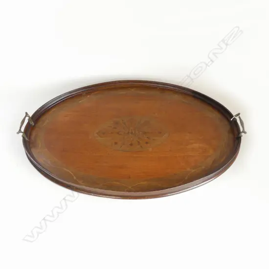 EDWARDIAN SHERATON REVIVAL OVAL INLAID TRAY. 450X700mm