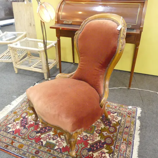 VICTORIAN GRANDMOTHER CHAIR, RED VELVET