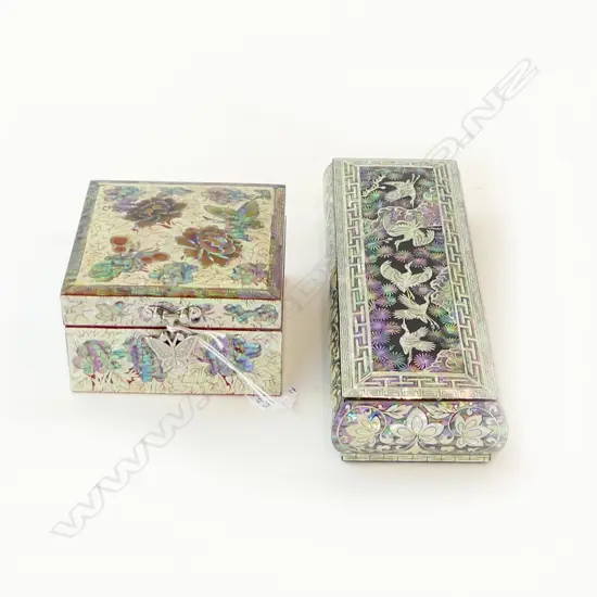2 MODERN KOREAN MoP INLAID JEWELLERY BOXES W.230mm