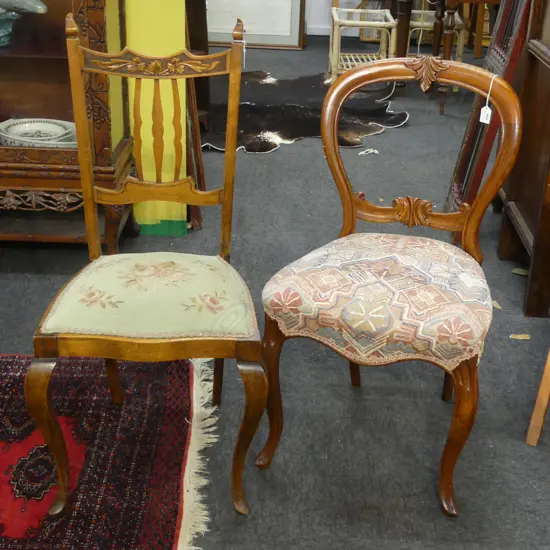 2 ANTIQUE CHAIRS; BALLOON BACK & EDWARDIAN