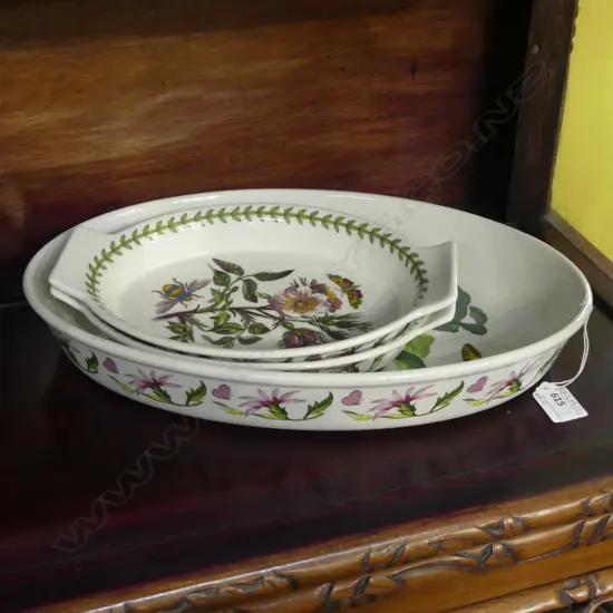 3 PORTMEIRION 'BOTANIC GARDEN' OVAL BAKING DISHES (PR+1) 370x235mm, 