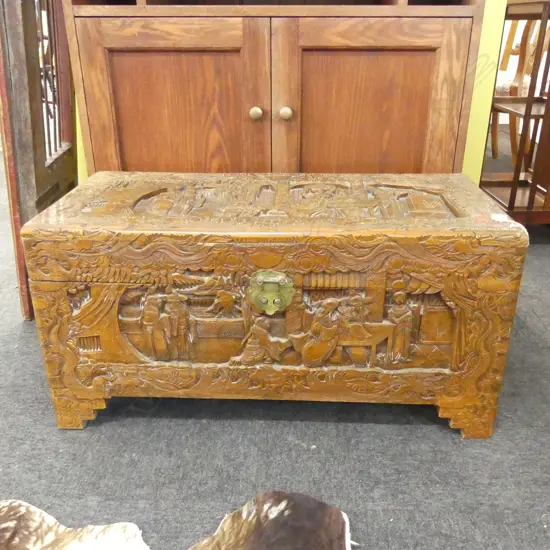 ORIENTAL CARVED CAMPHOR CHEST