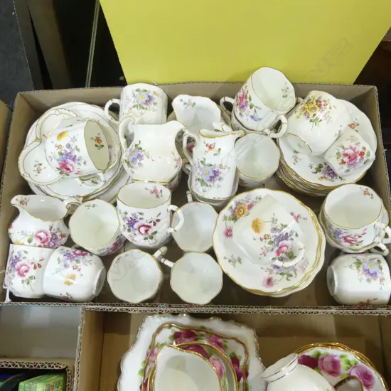 LRG COLLECTION ROYAL CROWN DERBY, ENGLISH FINE CHINA, COFFEE CUPS & SAUCERS, MILK JUGS & SUGAR BOWL ETC