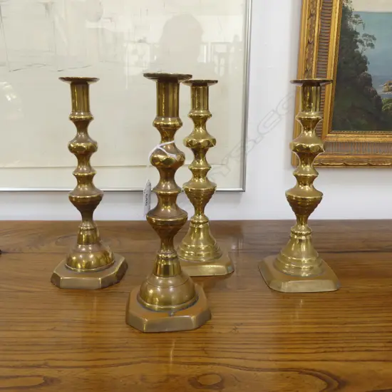 2 PRS ANTIQUE BRASS CANDLESTICKS H.250mm
