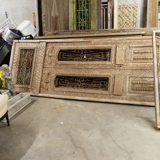 PR LGE EUROPEAN RUSTIC COUNTRY HOUSE DOORS w. WROUGHT IRON INSERTS 3480x1280mm