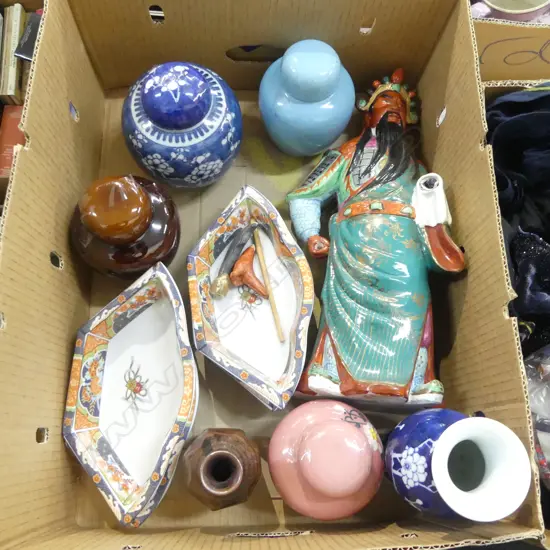ASST. ORIENTAL CERAMICS; LG FIGURE, GINGER JARS ETC