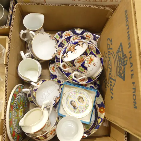 BOX LOT EDWARDIAN PART TEASET PLATES DISHES ETC