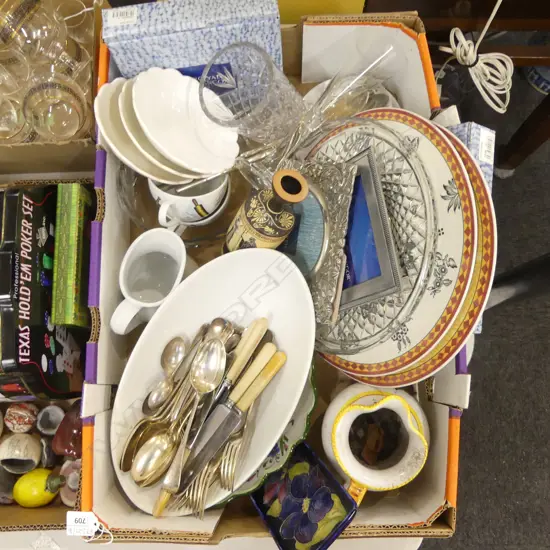 ASST. CERAMICS, CUTLERY, PEWTER PHOTO FRAMES ETC