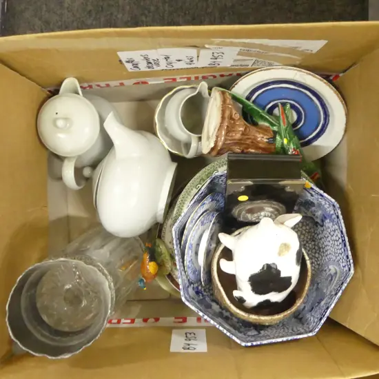 ASST. CHINA; PLATES, WEDWOOD TEA & COFFEE POT, LG CRYSTAL JUG H.280mm ETC