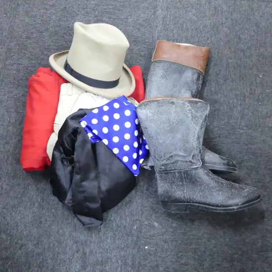 JOHNNY WALKER COSTUME; HAT, PR BOOTS 43/9 ETC