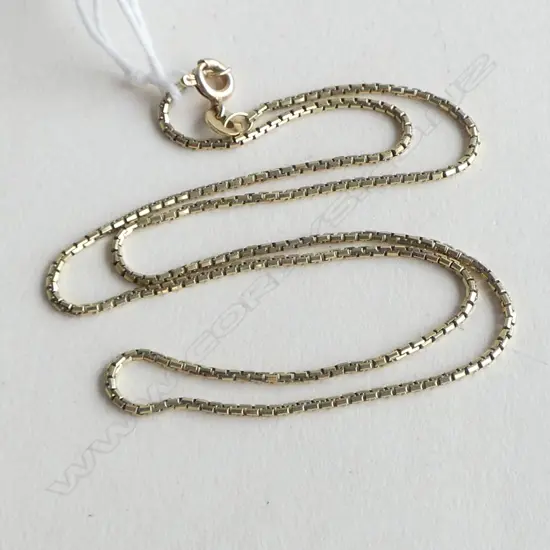 14ct YELLOW GOLD FINE BOX LINK NECK CHAIN L.380mm. 3.9gms