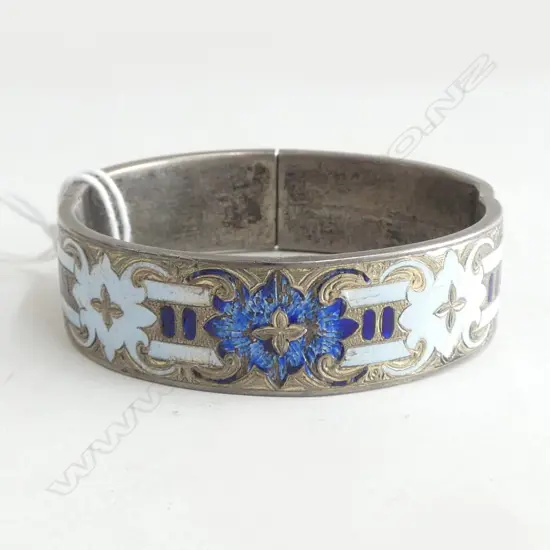 ANTIQUE SILVER? ENAMELLED BANGLE 29.3gms SOME DAMAGE