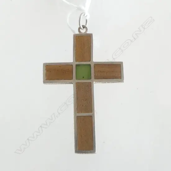 SILVER RUSSELL JADE & LIGNUM VITAE CROSS PENDANT H.50MM