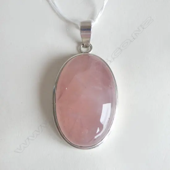 LARGE SILVER AND ROSE QUARTZ PENDANT