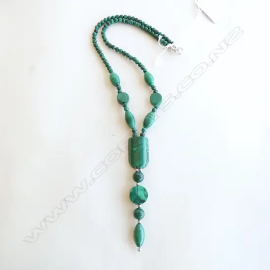 MALACHITE FANCY BEAD NECKLACE with silver fittings