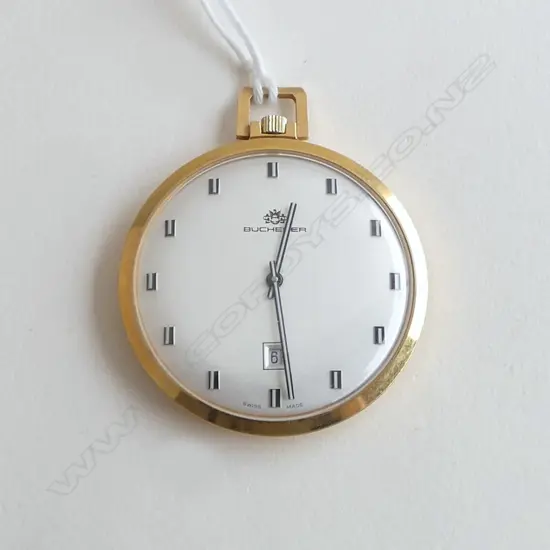 VINTAGE 1960's slim line BUCHERER OPEN FACE GOLD FILLED POCKET WATCH apparently working